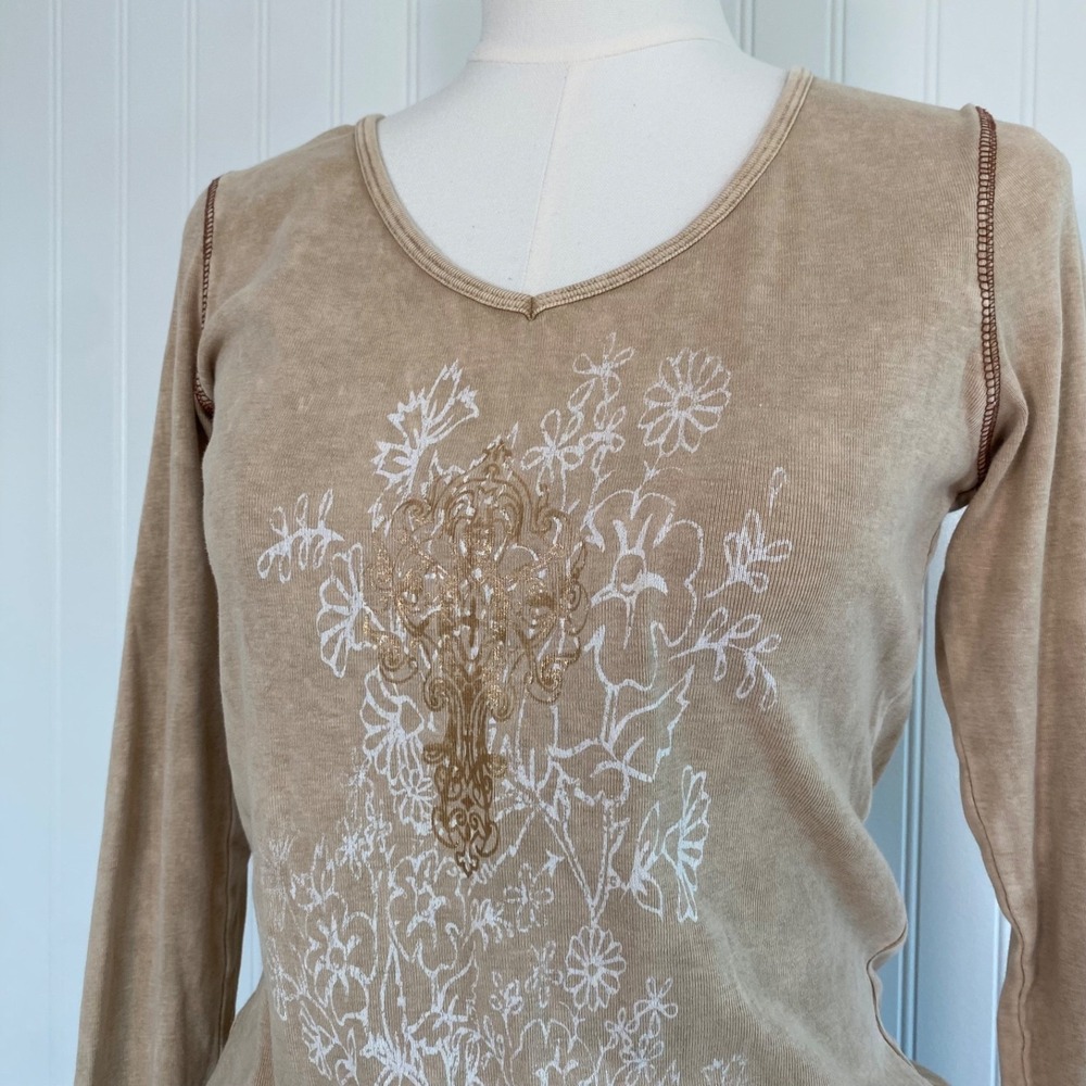Xcit USA Womens Vintage Y2K Fairy Grunge Top Size M Graphic Print Earthy Indie - Picture 2 of 10